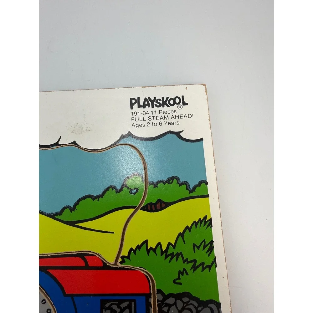 Vintage 1987 Playskool Full Steam Ahead Wooden Train Puzzle 11 Piece 191-04